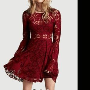 Free People Red Burgundy Dress with Bell Sleeve